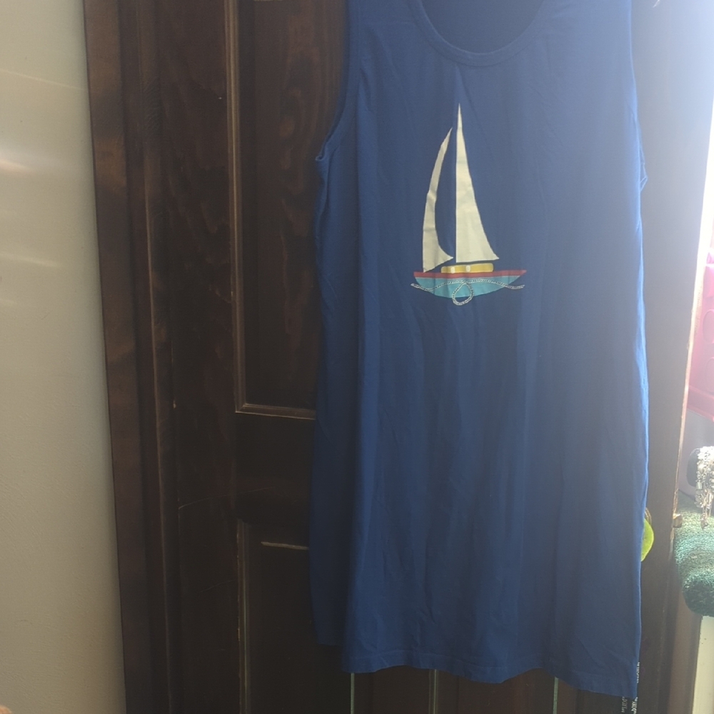 Blue Sleeveless Dress with Sailboat Design